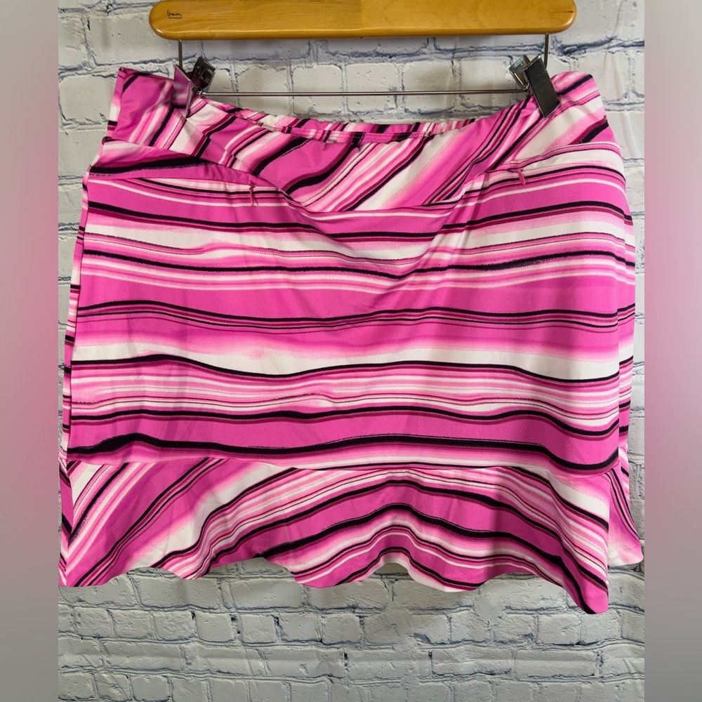 Tail Isla Wave Golf Skort Pink Striped Stretch Ruffle Hem Pockets Pull On XL